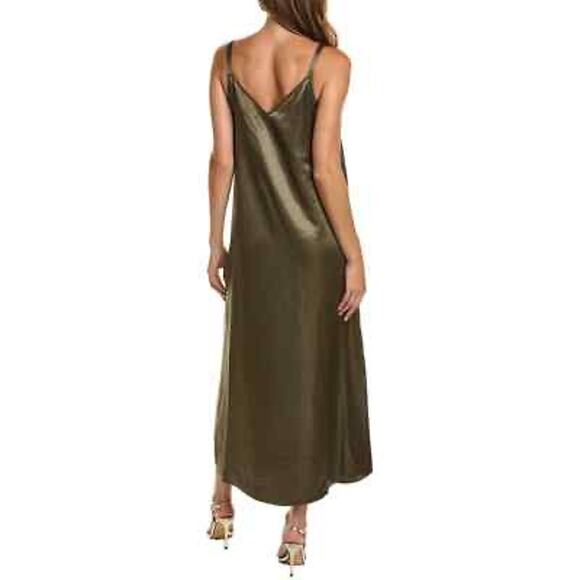 Vince Camuto Olive Satin Slip Midi Dress NWT Small Cocktail Evening - Picture 2 of 6
